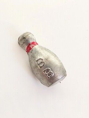 Vintage Retro Silver Tone Cast Metal Hand Painted BB Bowling Pin Lapel Pin